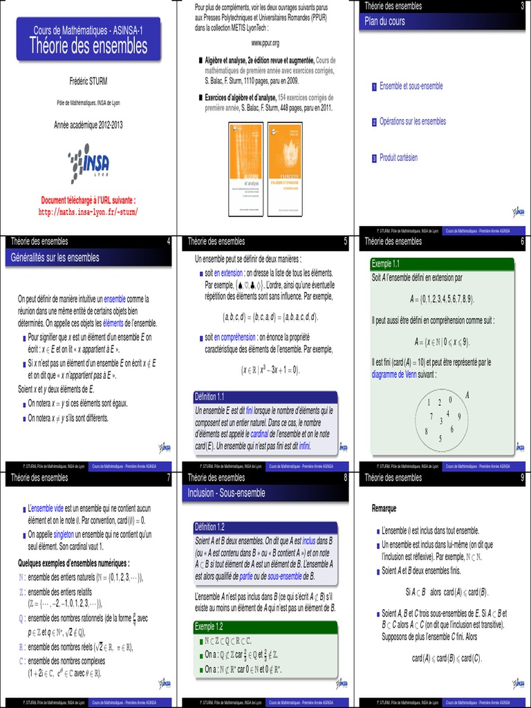 Cours sur la Théorie des Ensembles | PDF | Inclusion (mathématiques ...