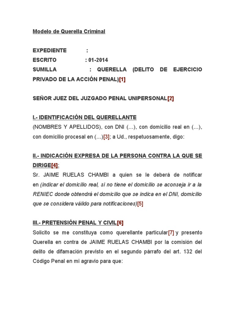 Modelo de Querella Criminal | PDF | Queja | Derecho penal