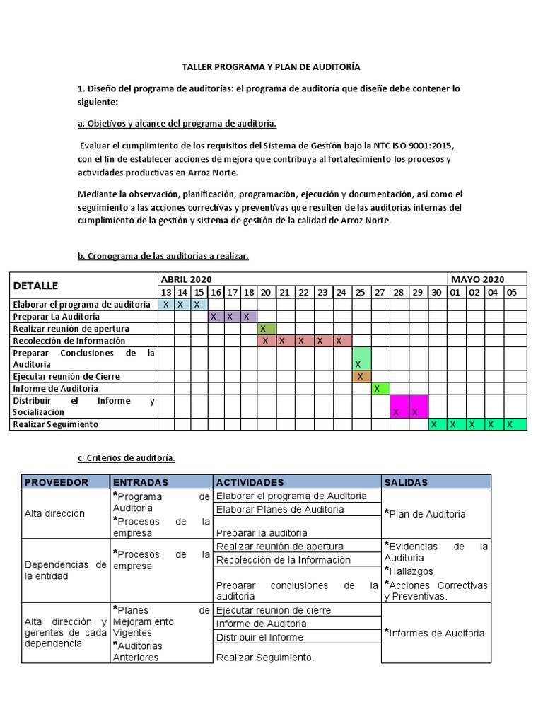 Programa y Plan de Auditoría ISO 9001 | PDF | Auditoría | Sistema de ...