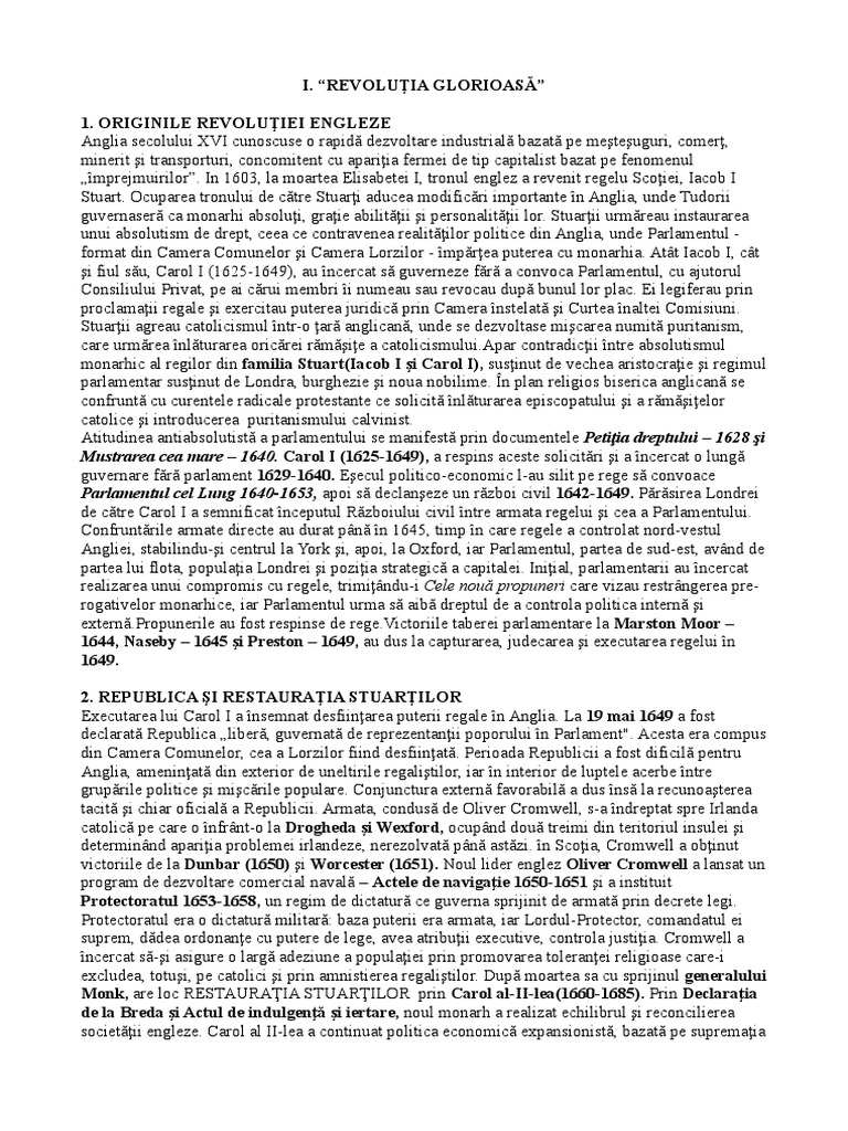 Romanitatea Romanilor In Viziunea Istoricilor Schita Lectiei Revolutia Engleza - Odt | PDF