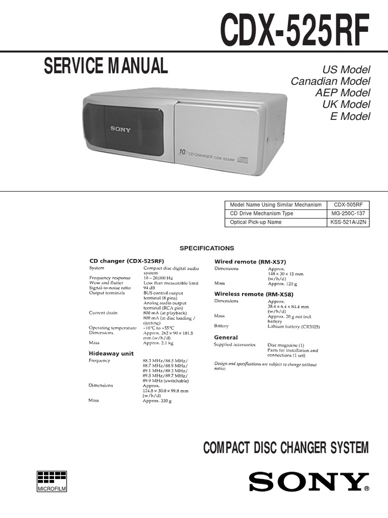 SONY CDX-525RF コンパクトディスクチェンジャー Service Manual: CDX-525RF | PDF | Analog To Digital