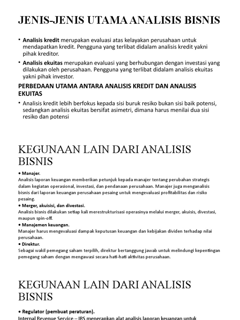 Jenis-Jenis Analisis Bisnis Utama | PDF | Pengelolaan Keuangan & Uang ...