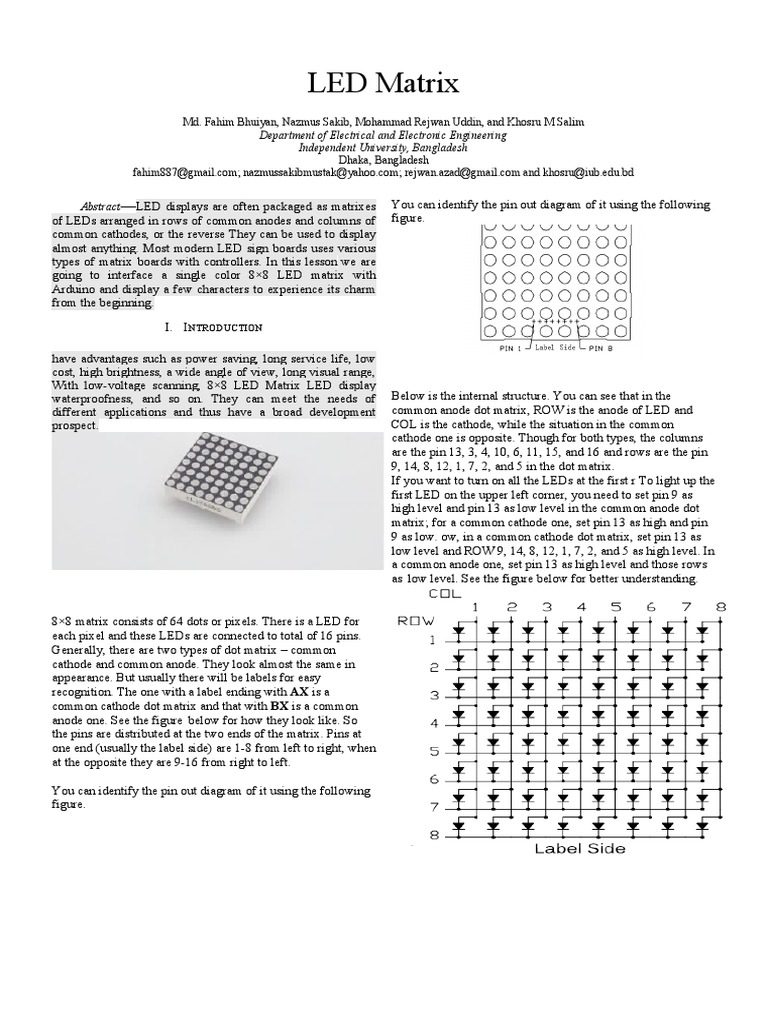 Interfacing an 8x8 LED Matrix with Arduino to Display Characters | PDF ...
