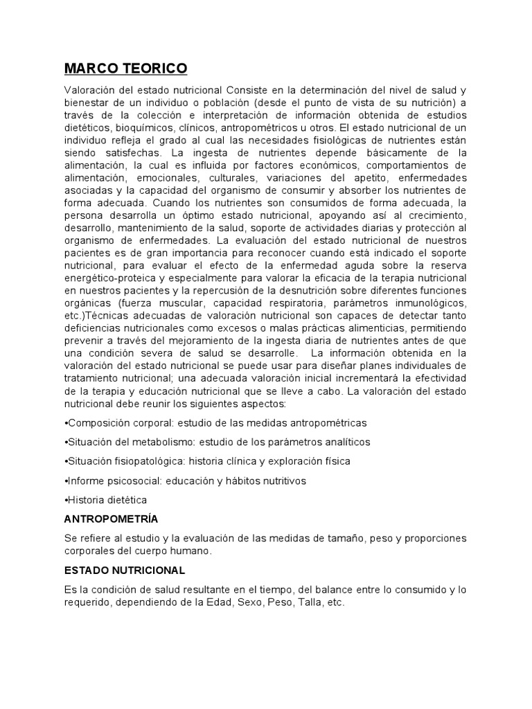 Marco Teorico PDF Nutrición Dieta y nutrición