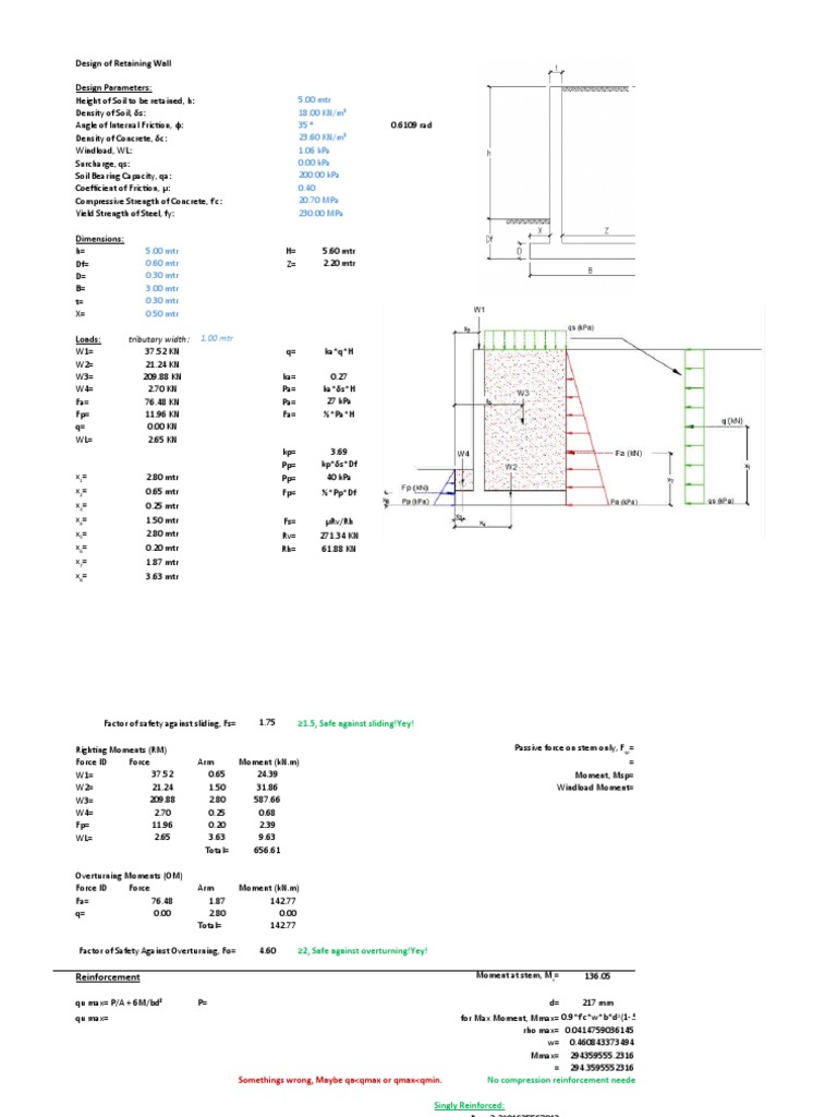 Design of Reinforced Concrete Cantilever Retaining Wall with Stem and ...