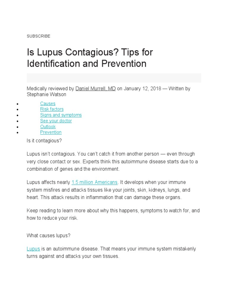 Is Lupus Contagious? Tips For Identification and Prevention PDF