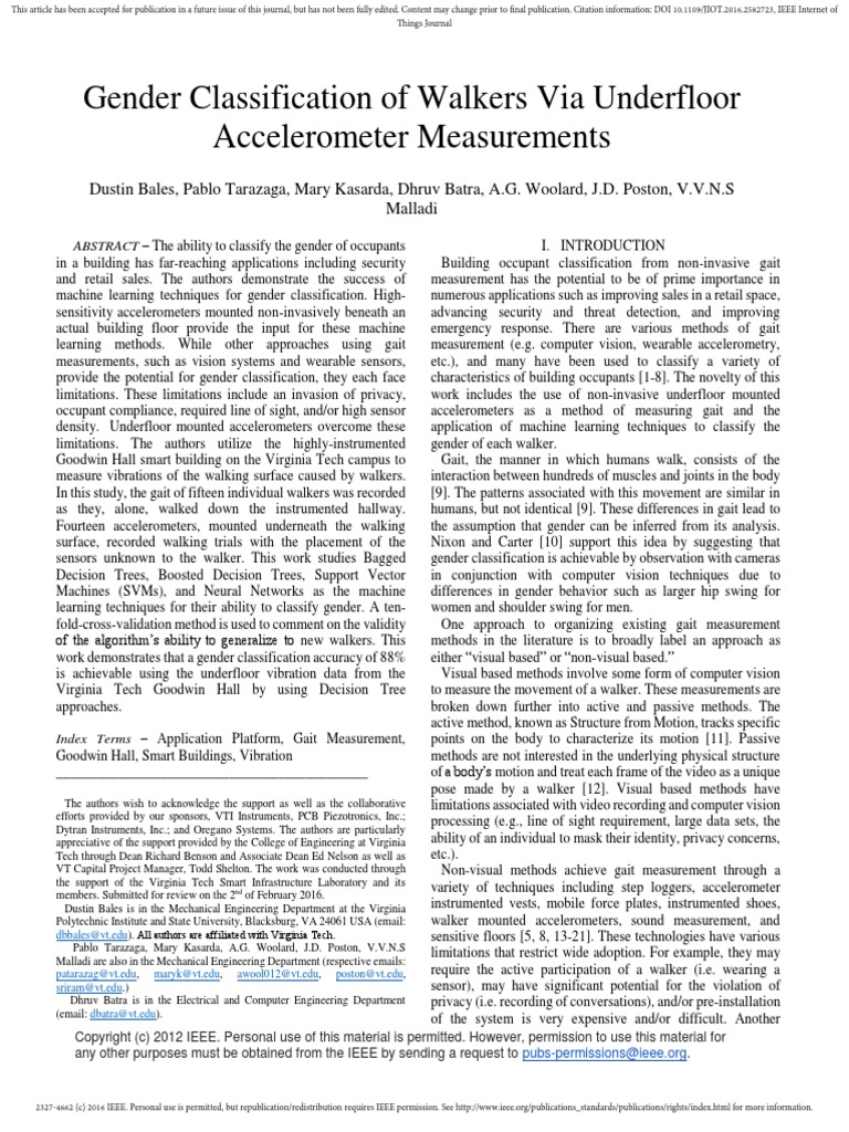 Gender Classification of Walkers Via Underfloor Accelerometer ...