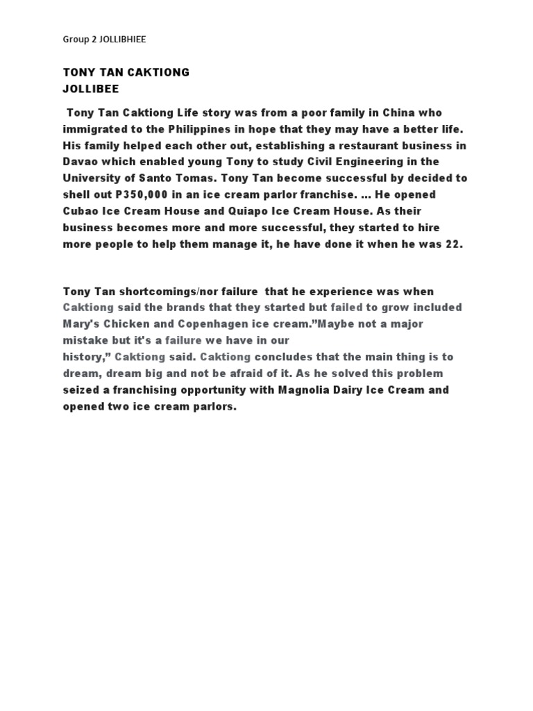 Tony Tan Caktiong Major | PDF