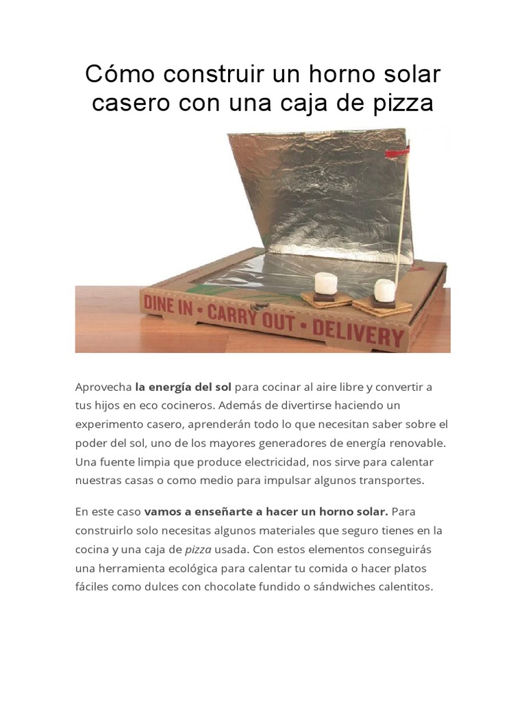 Cómo Construir Un Horno Solar Casero Con Una Caja de Pizza | PDF |  Naturaleza | Alimentos, image size:768x1024