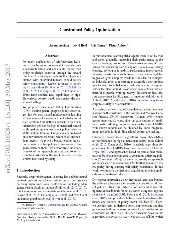 Constrained Policy Opt | PDF | Mathematical Optimization | Applied ...