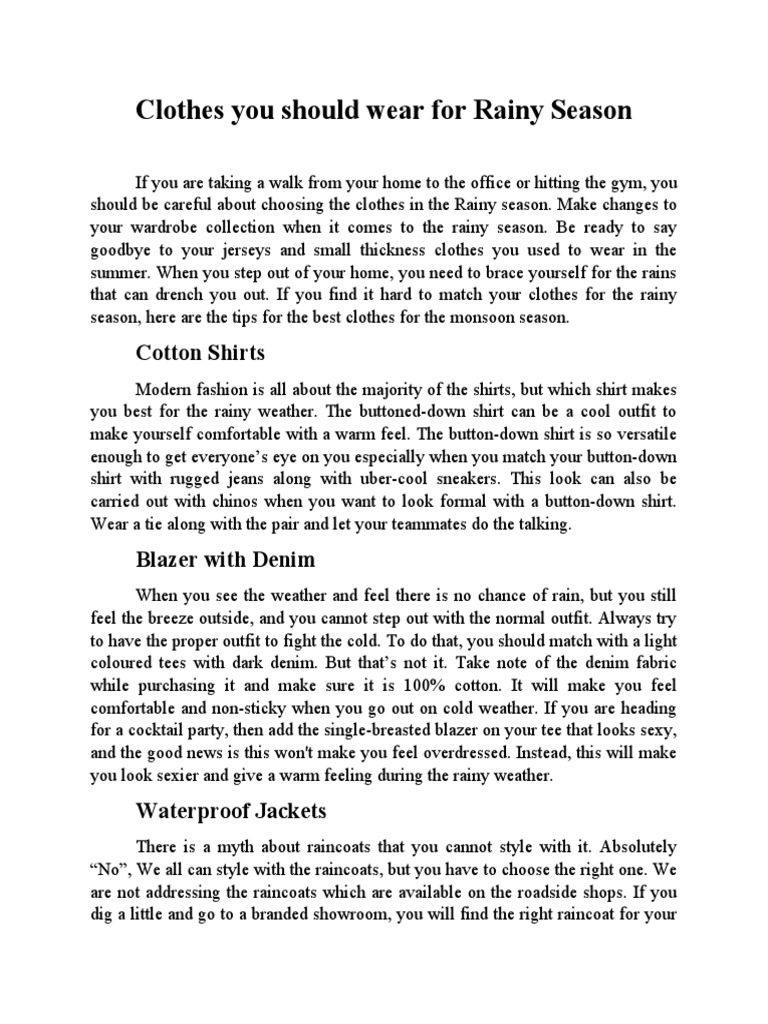 Clothes You Should Wear For Rainy Season | PDF | Monsoon | Clothing