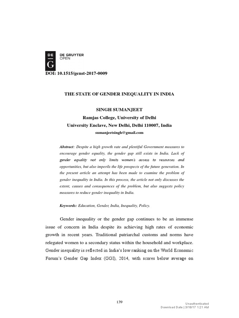 The State of Gender Inequality in India | PDF | Gender Inequality ...