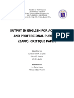 Output in English For Academic and Professional Purposes (Eapp) : Critique Paper