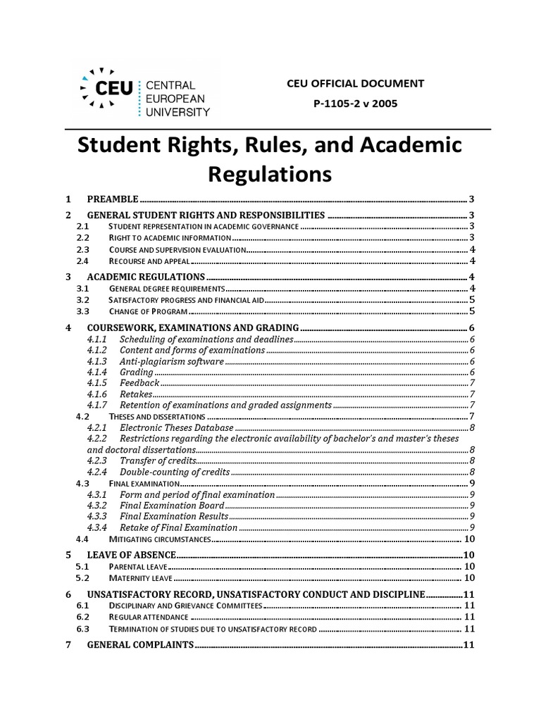 Student Rights, Rules, and Academic Regulations: Ceu Official Document ...