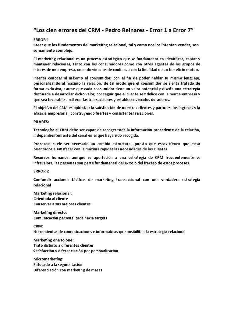 Errores Comunes en CRM: Claves y Soluciones | PDF | Gestión de la ...