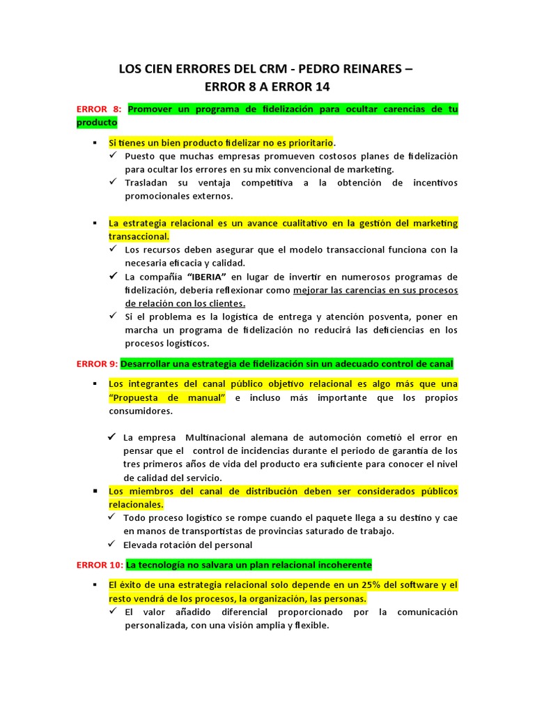 Errores Comunes en CRM y Fidelización | PDF | Marketing | Logística