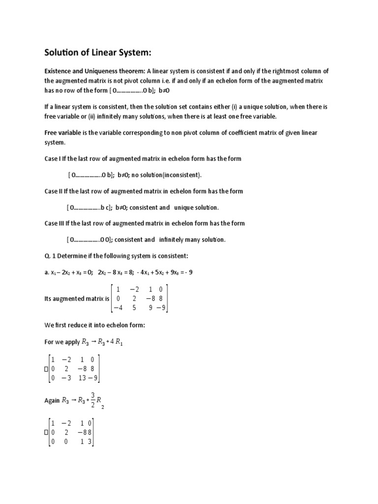 Solution of Linear System PDF System Of Linear Equations Matrix