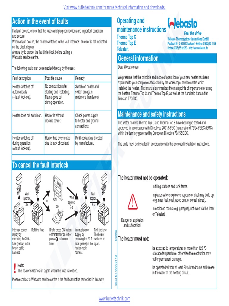 Webasto Heater Thermo Top Operating Manual | PDF | Fuse (Electrical