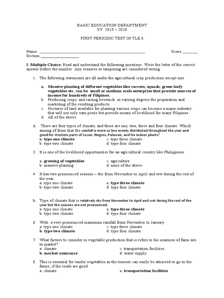 TLE 8 First Quarter Exam Guide | PDF | Vegetables | Sowing