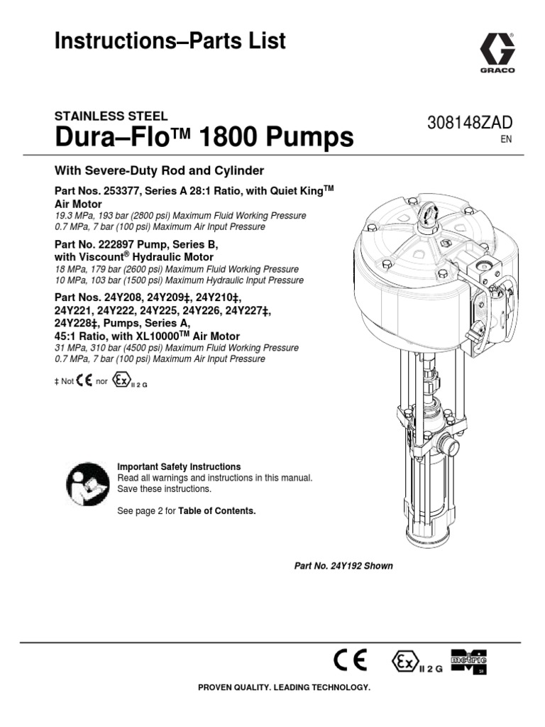 Dura-Flo 1800 Pumps: Instructions-Parts List | PDF | Pump | Valve