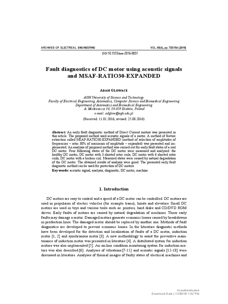Fault Diagnostics of DC Motor Using Acoustic Signa | PDF | Electric ...