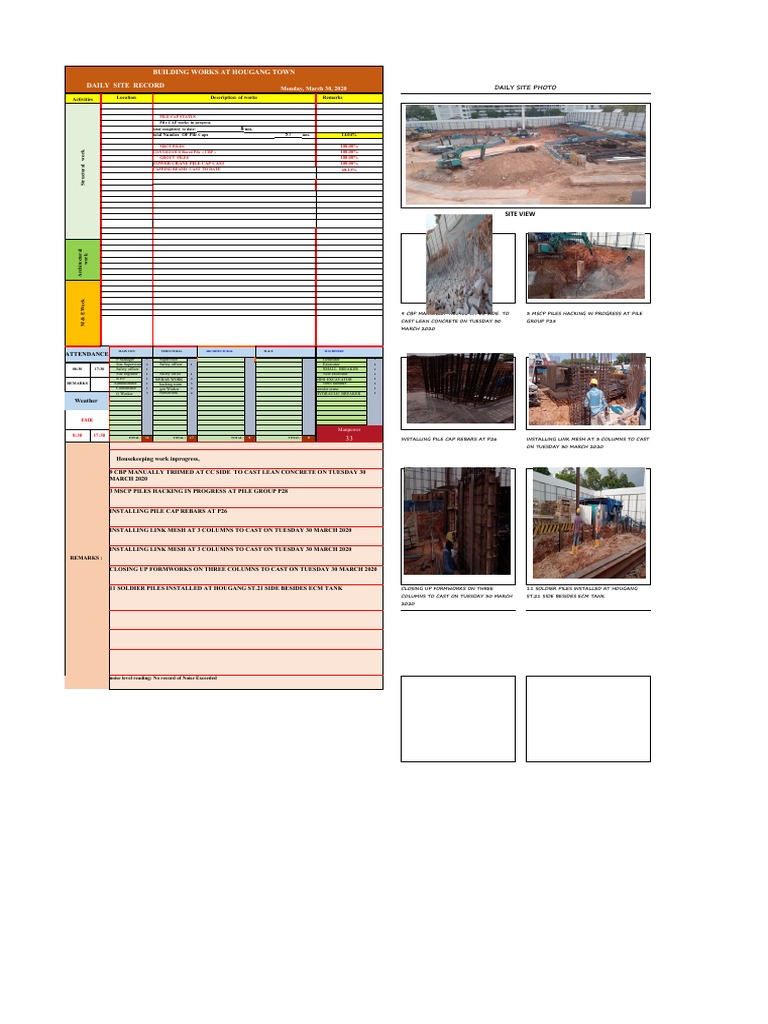 Hougang Town Daily Site Report | PDF | Deep Foundation | Architectural ...