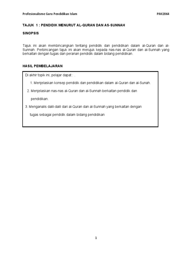 Tajuk 1 Pendidik Menurut Al Quran Dan As Sunnah Pdf