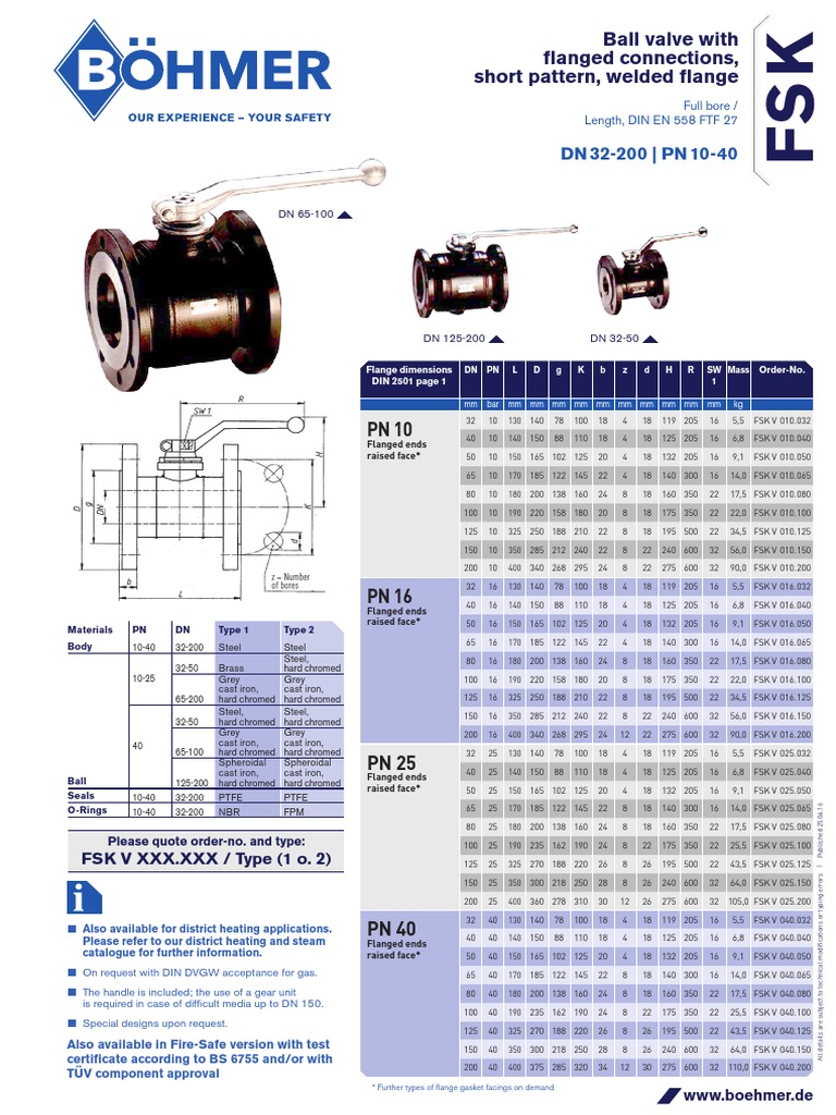 Boehmer FSK Ball Valve Catalog Short Pattern Welded Flange