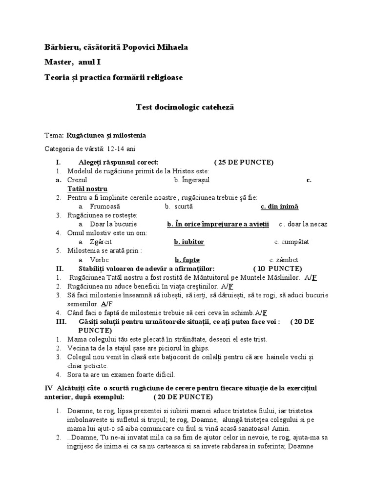 Test Docimologic CATEHEZA | PDF