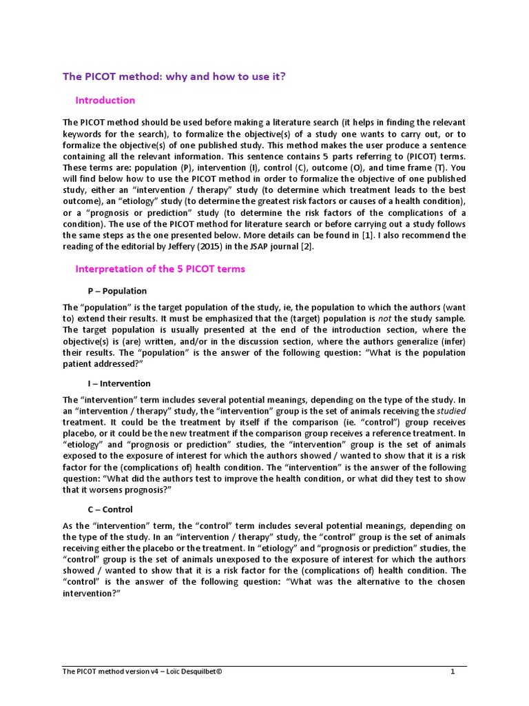 The PICOT Method - Why and How v4 - CA | PDF | Therapy | Placebo