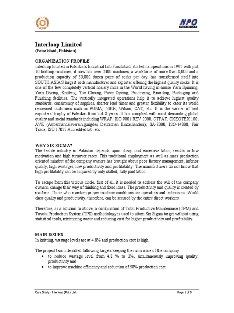 Interloop Limited: (Faisalabad, Pakistan) Organization Profile | PDF ...