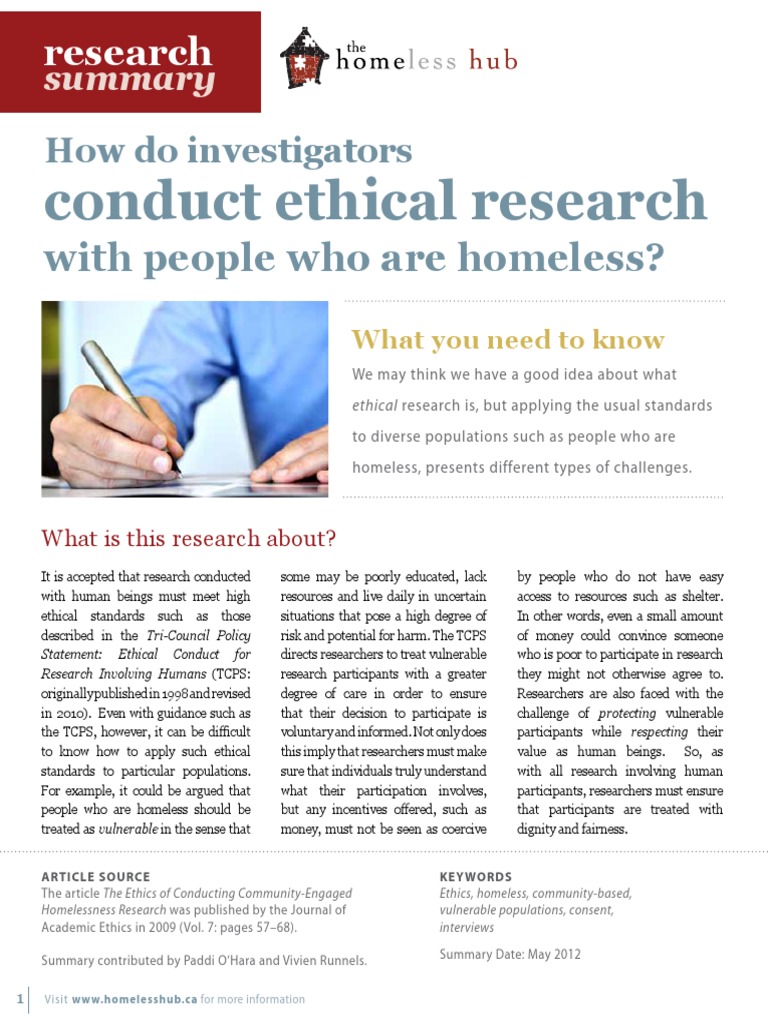 Conduct Ethical Research: With People Who Are Homeless? | PDF