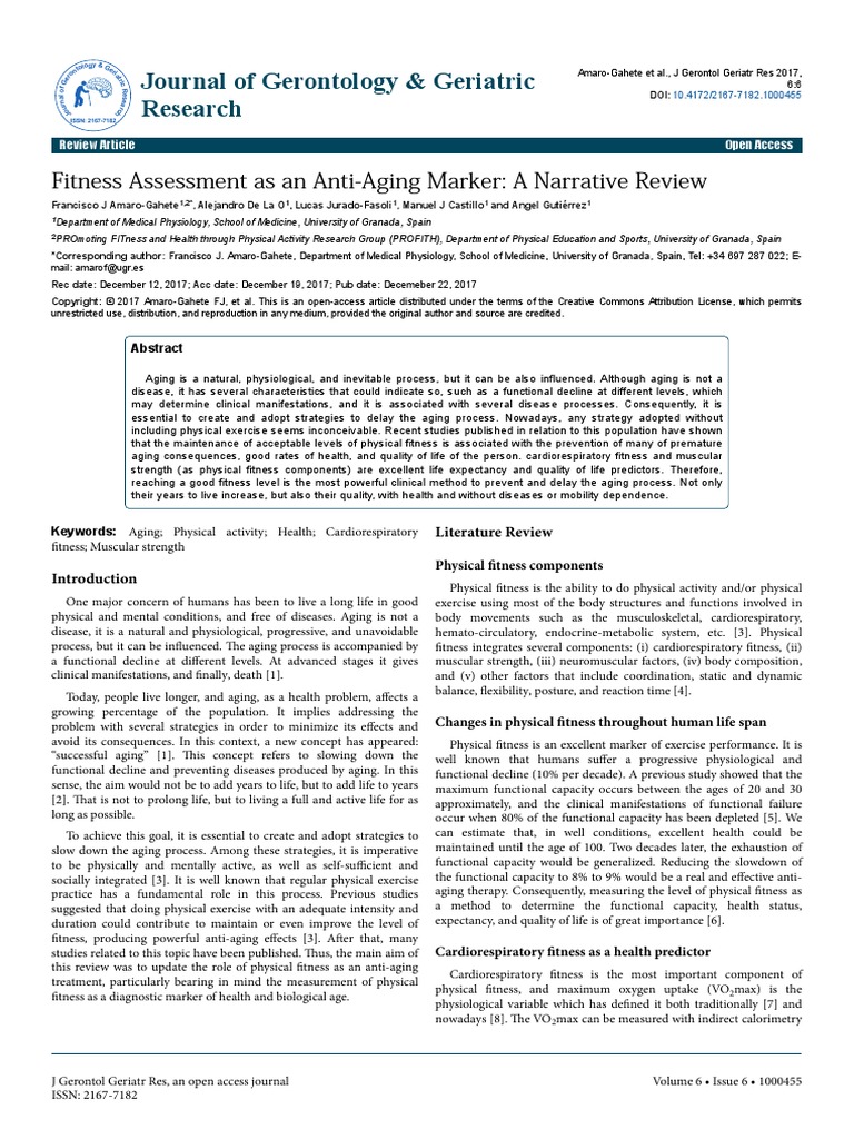 Fitness Assessment As An Anti-Aging Marker A Narrative Review | PDF ...