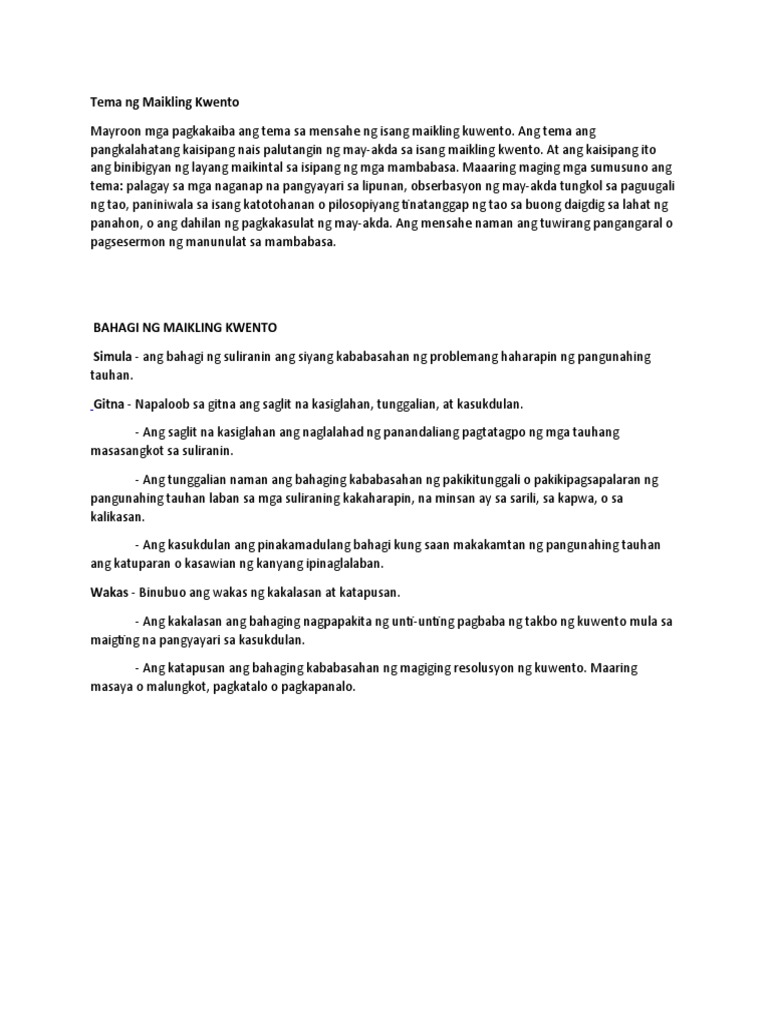 Tema NG Maikling Kwento | PDF