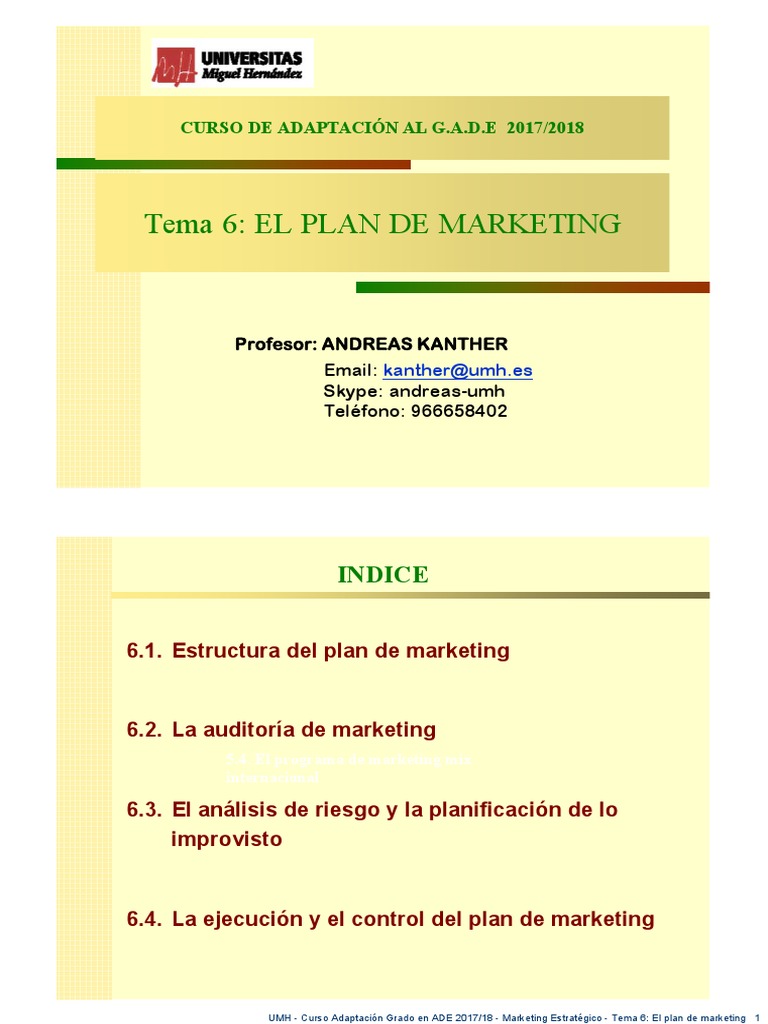 MKT - Estr.2018 Tema 6 El Plan de Marketing | PDF | Marketing ...