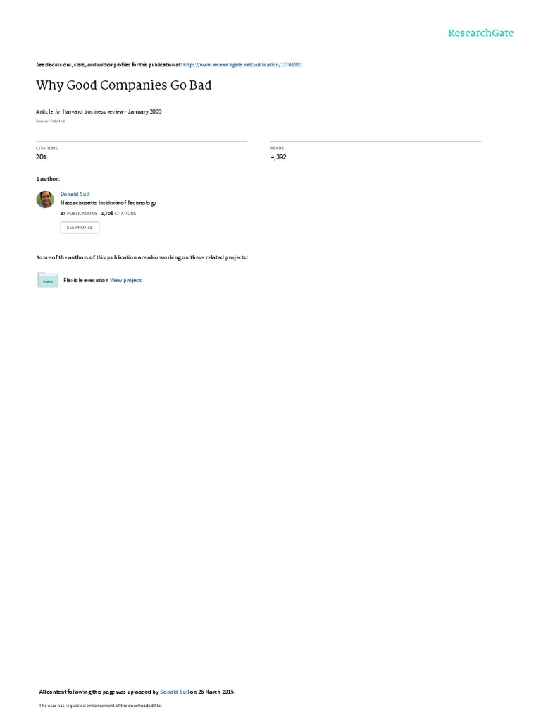 Why Good Companies Go Bad Harvard Business Review January 2005 PDF