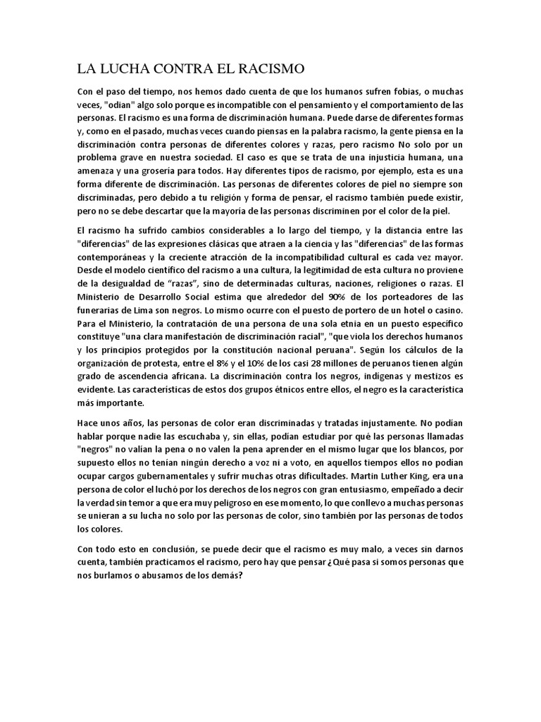 La Lucha Contra El Racismo | PDF | Racismo | Discriminación y ...
