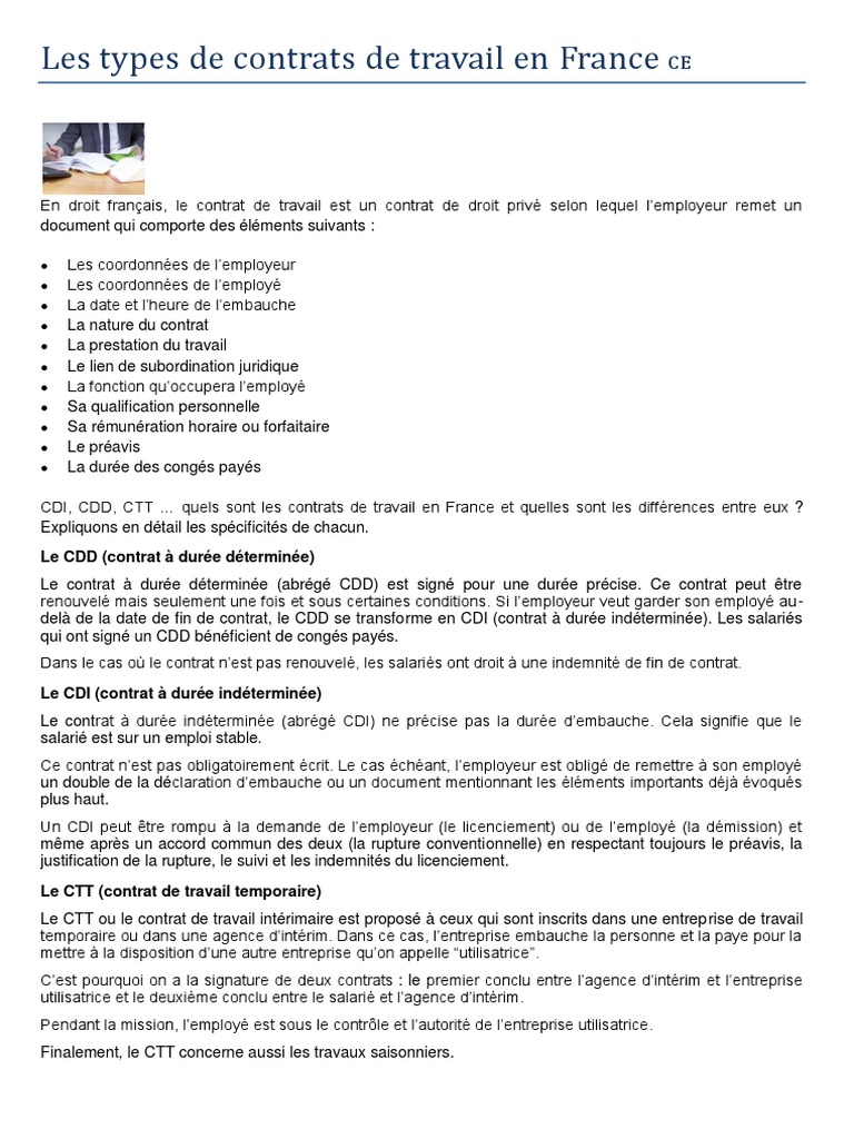 Les Types de Contrats de Travail en France | PDF | Intérim (travail ...