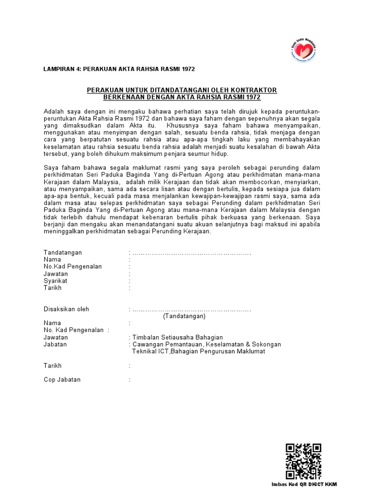 Borang Akta Rahsia Rasmi 1972 - Kontraktor | PDF