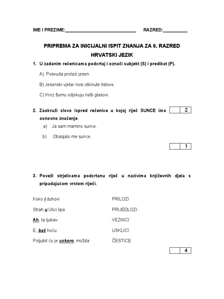 Inicijalni Ispit Znanja HJ Za 6. R | PDF