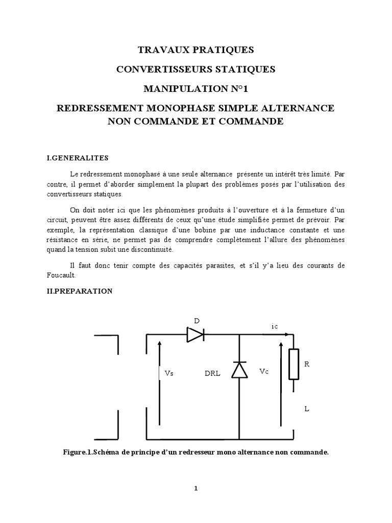 Redressement Monophase Simple Alternance A Diode PDF Redresseur