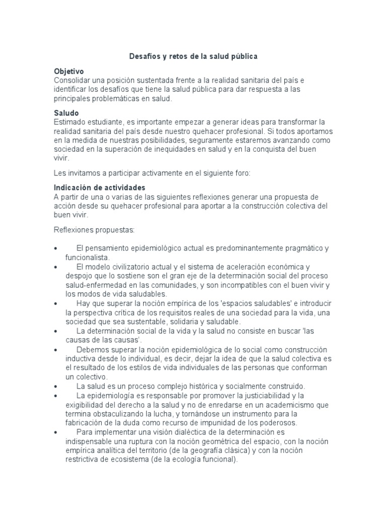 Retos en la Salud Pública Actual | PDF | Salud pública | Vida