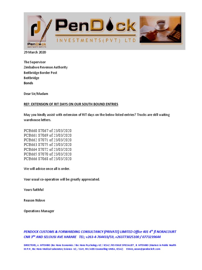 RIT Days Extension Request ZIMRA | PDF
