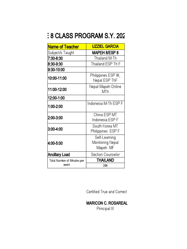 Grade 8 Class Program 2020-2021 | PDF