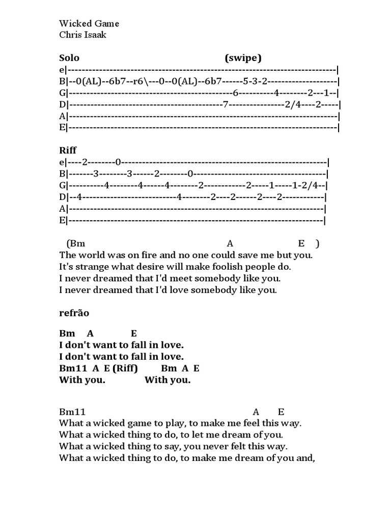 Wicked Game By Chris Isaak, Easy Acoustic Guitar Lesson, Tabs, by Guitar  Control