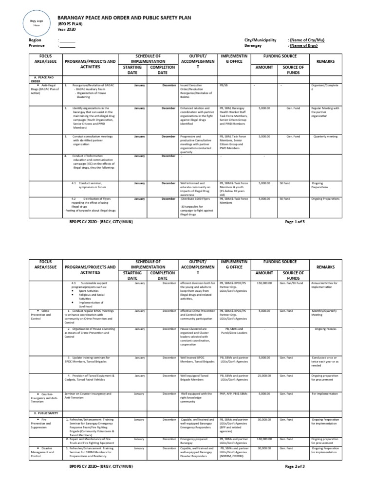 Barangay BPOPS Plan 2020 | PDF | Counter Terrorism | Emergency Management