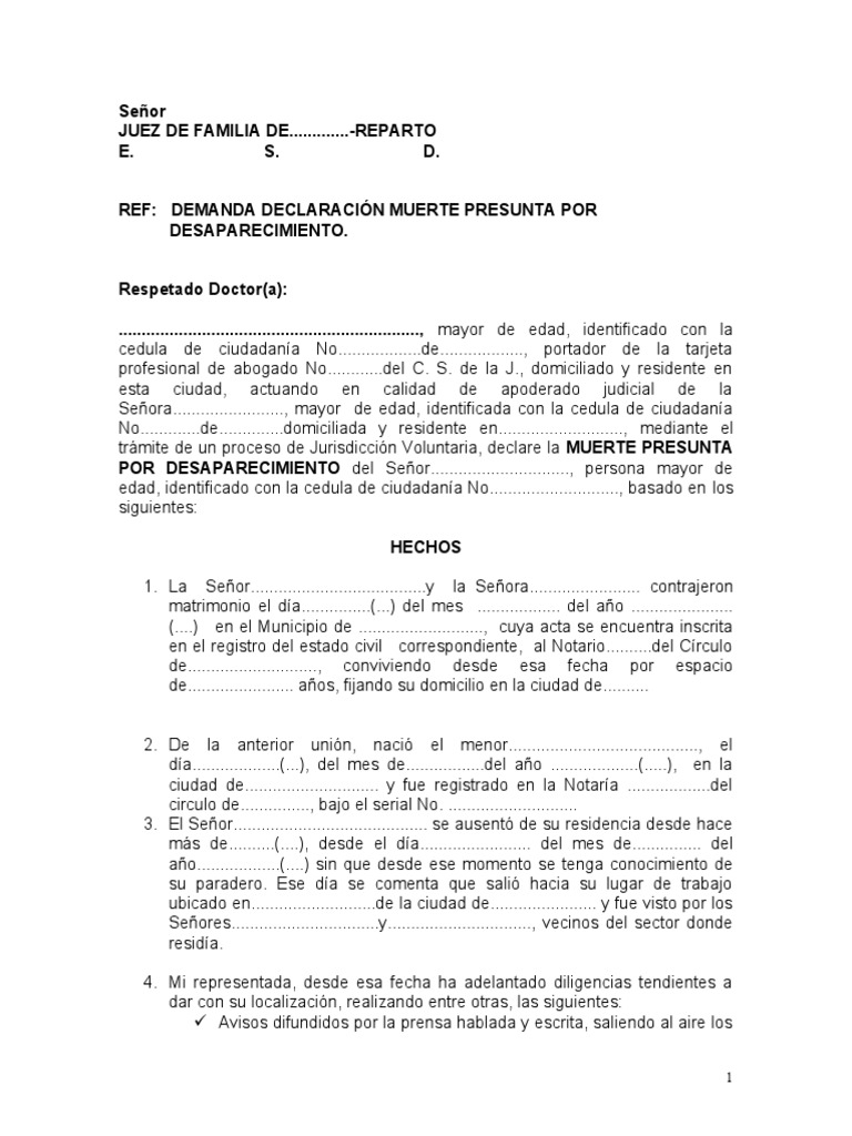 Demanda Declaración Muerte Presunta | PDF | Instituciones sociales