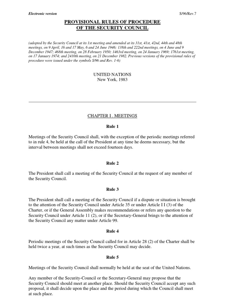 Provisional Rules of Security Council | PDF | United Nations Security ...