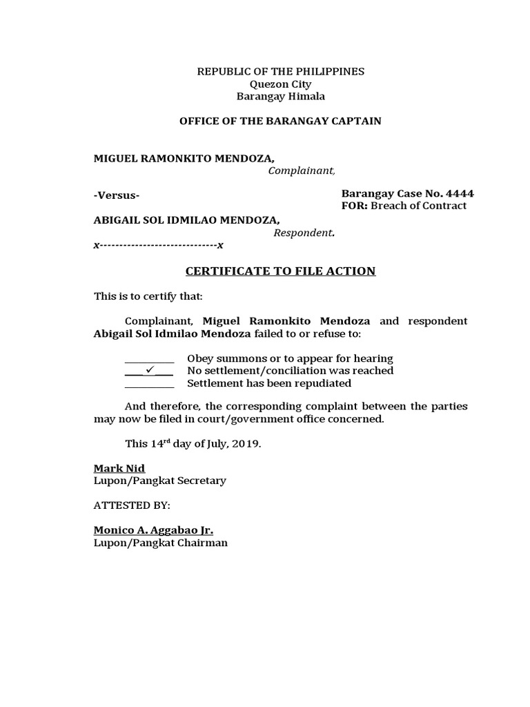 Certificate To File Action MON PDF