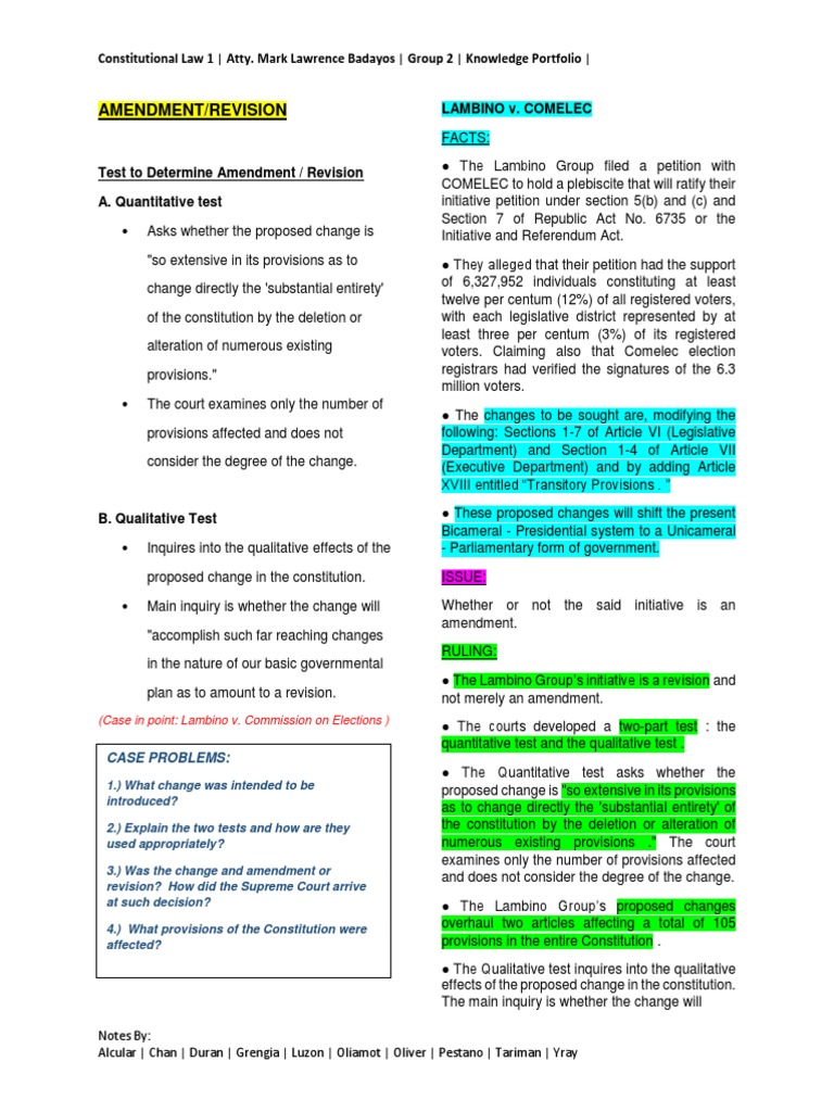 Knowlegde Portfolio - Group 2 - Amendment & Revisions | PDF ...